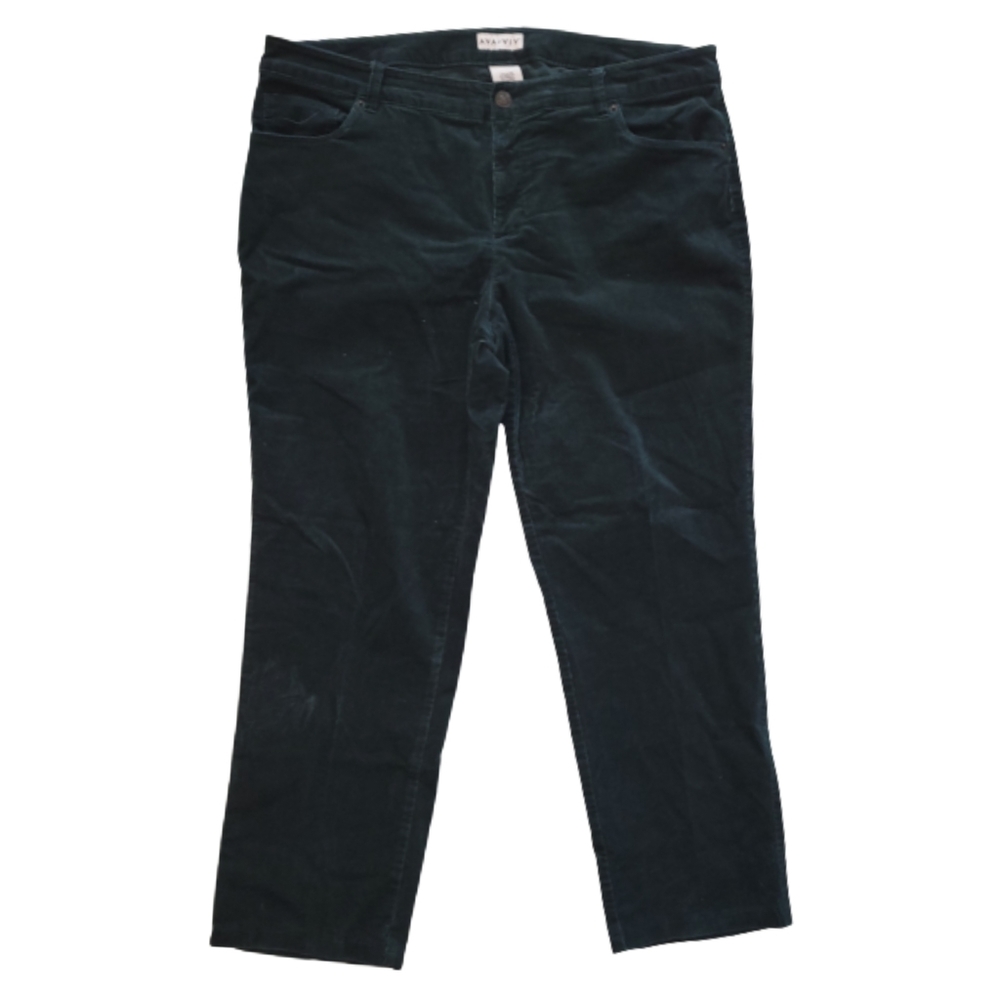 Ava & Viv Plus Size Green Corduroy Pants Mid Rise Straight Leg Forest Green 18W - Picture 2 of 6